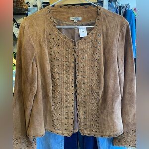 Terra Nostra Tan Suede Blazer with Stud & Eyelet Accents